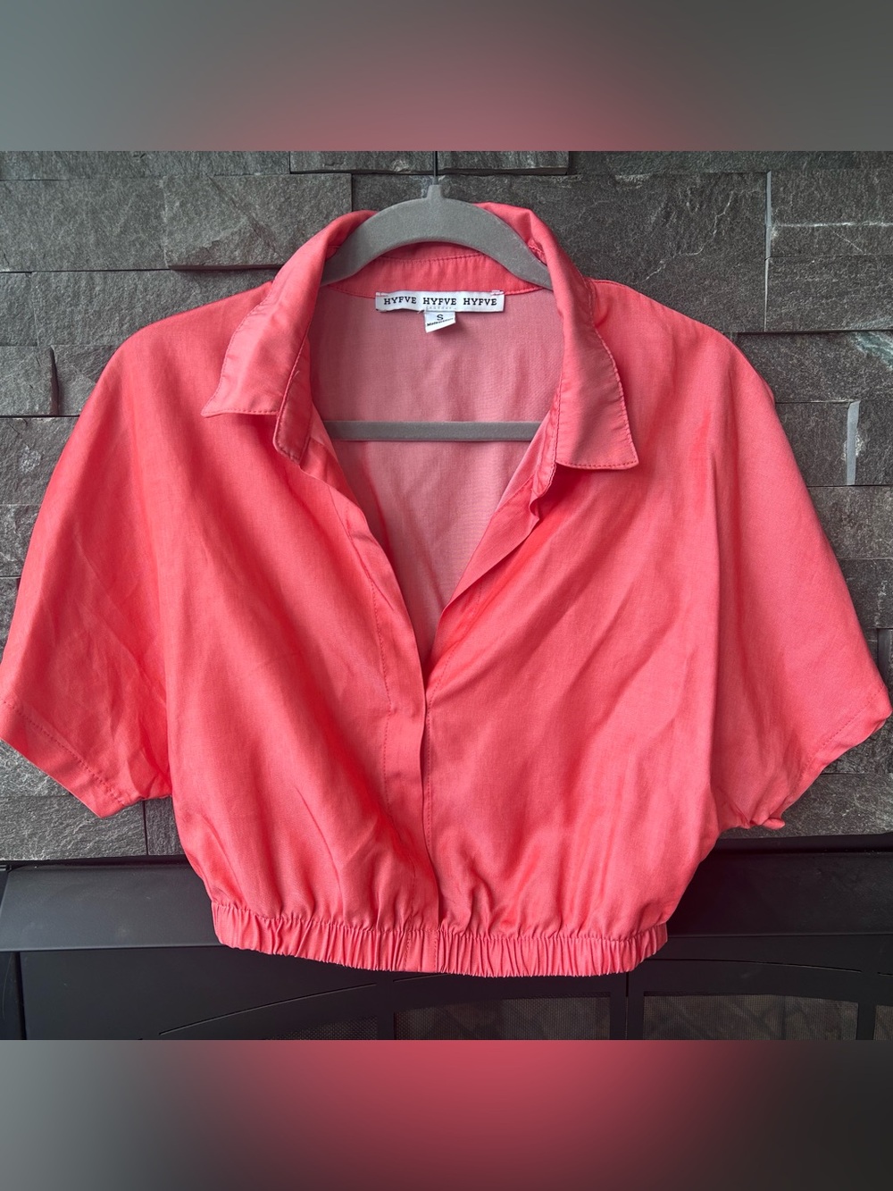 HYFVE Bright Coral Collared Crop Top